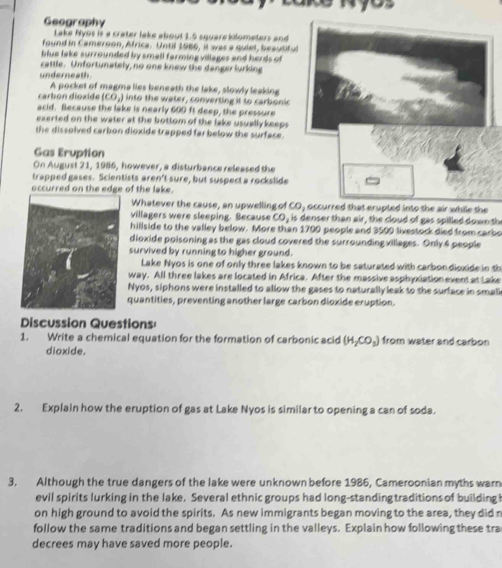 geographylake nyos is a crater lake about 1.5 square kilometers and fou…
