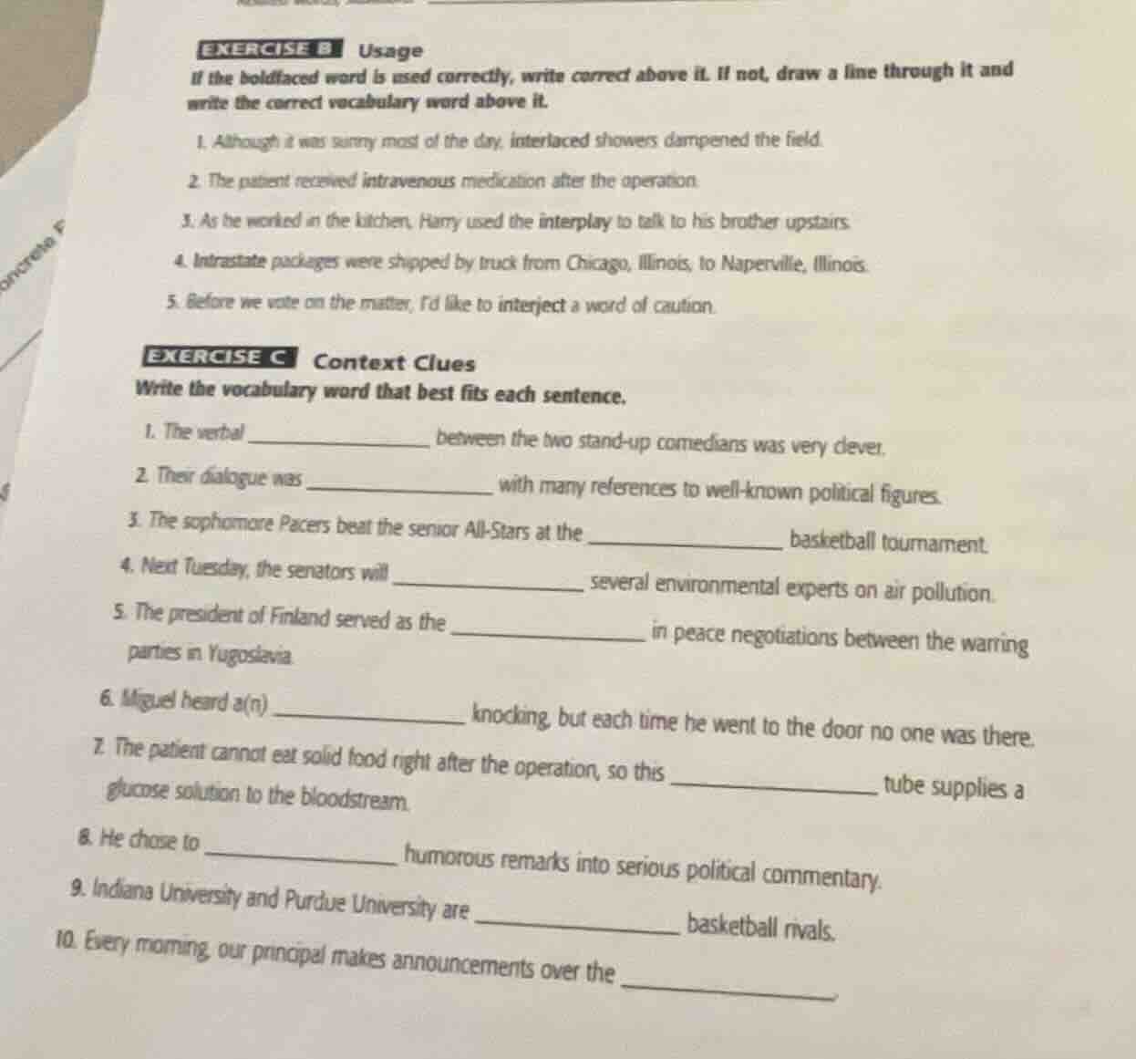 exercise b usage if the boldfaced word is used correctly, write correct…