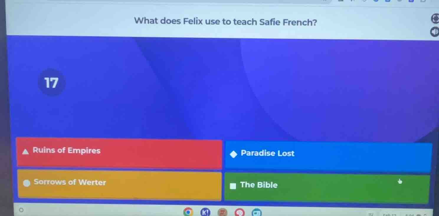 what does felix use to teach safie french? 17 ruins of empires paradise…