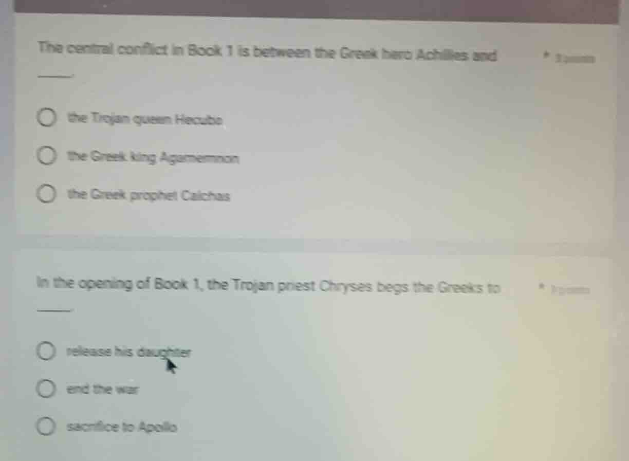 the central conflict in book 1 is between the greek hero achilles and _…