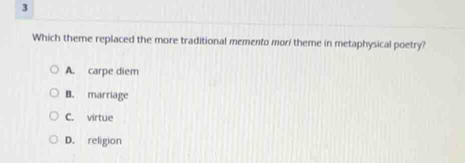 3 which theme replaced the more traditional memento mori theme in metap…