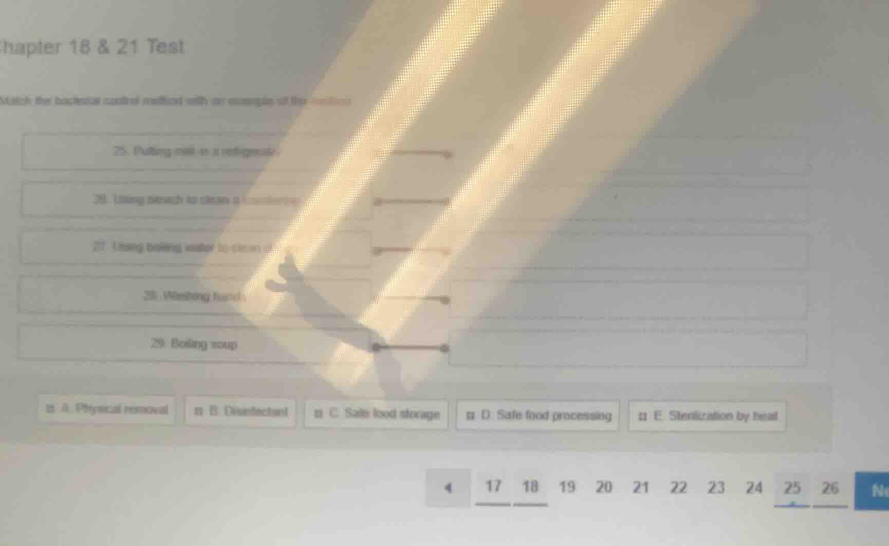 chapter 18 & 21 test match the bacterial control method with an example…