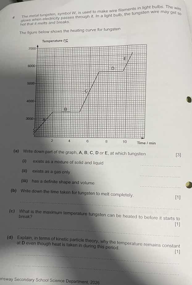 4 the metal tungsten, symbol w, is used to make wire filaments in light…