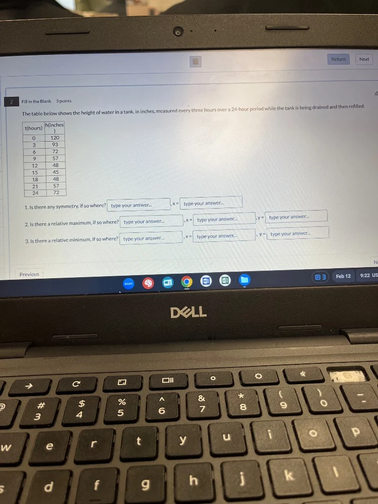 2 fill in the blank 3 points the table below shows the height of water …