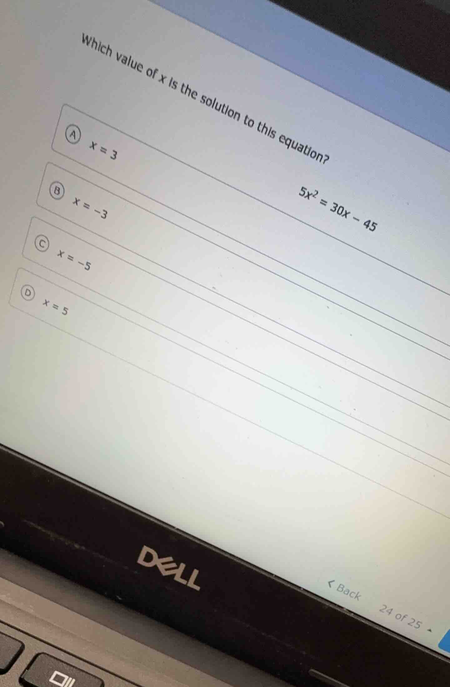which value of $x$ is the solution to this equation? $5x^2 = 30x - 45$ …