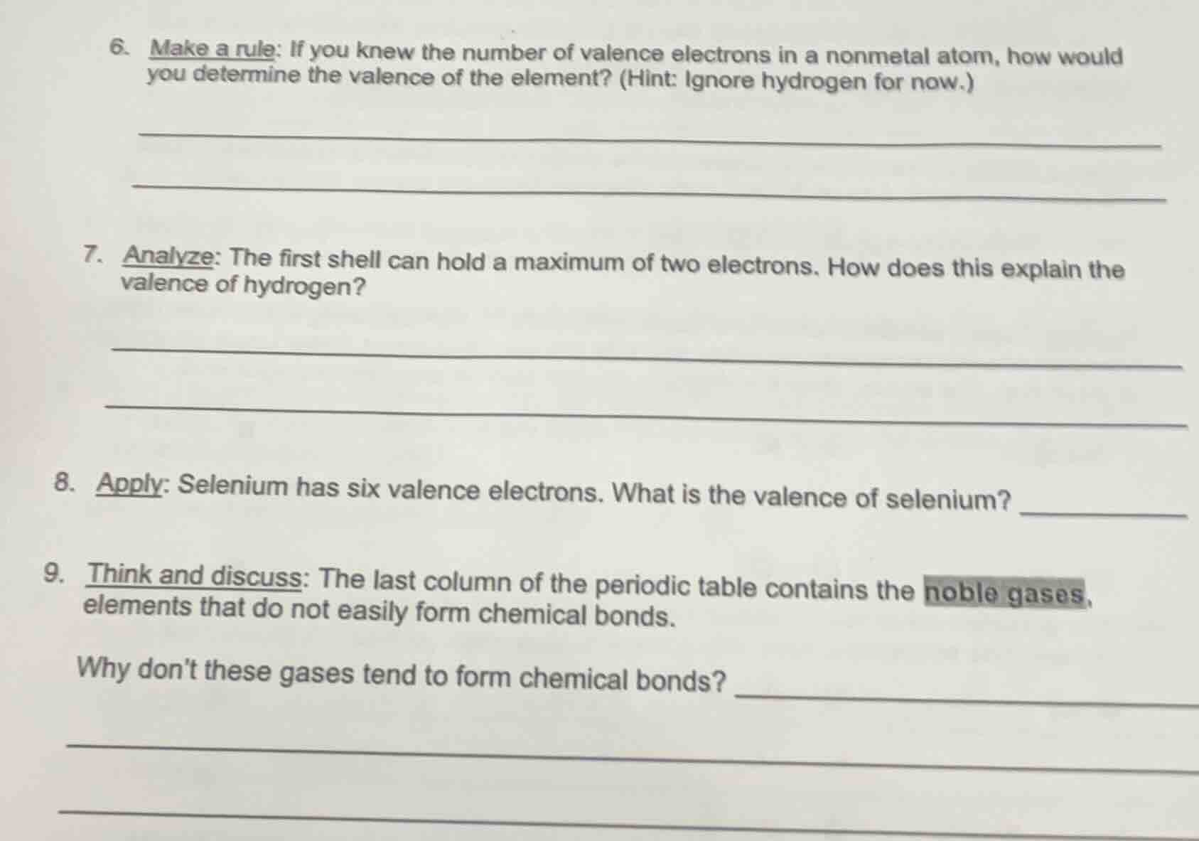 6. make a rule: if you knew the number of valence electrons in a nonmet…