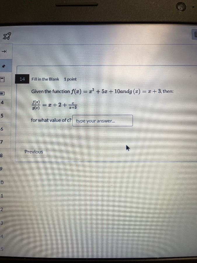14 fill in the blank 1 point given the function $f(x) = x^2 + 5x + 10$ …
