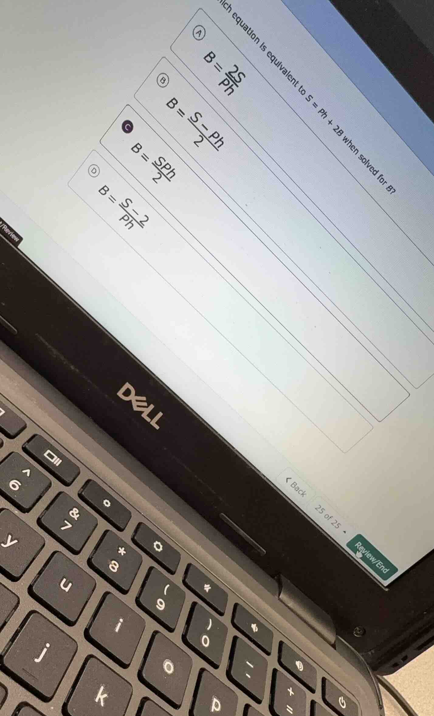 which equation is equivalent to $s = ph + 2b$ when solved for $b$? a $b…
