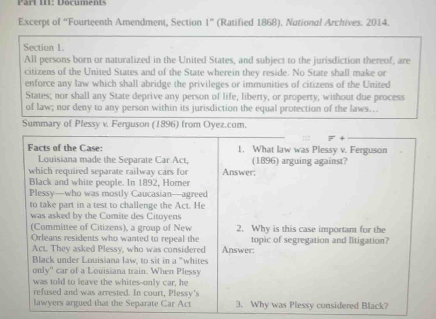 part iii: documents excerpt of \fourteenth amendment, section 1\ (ratif…