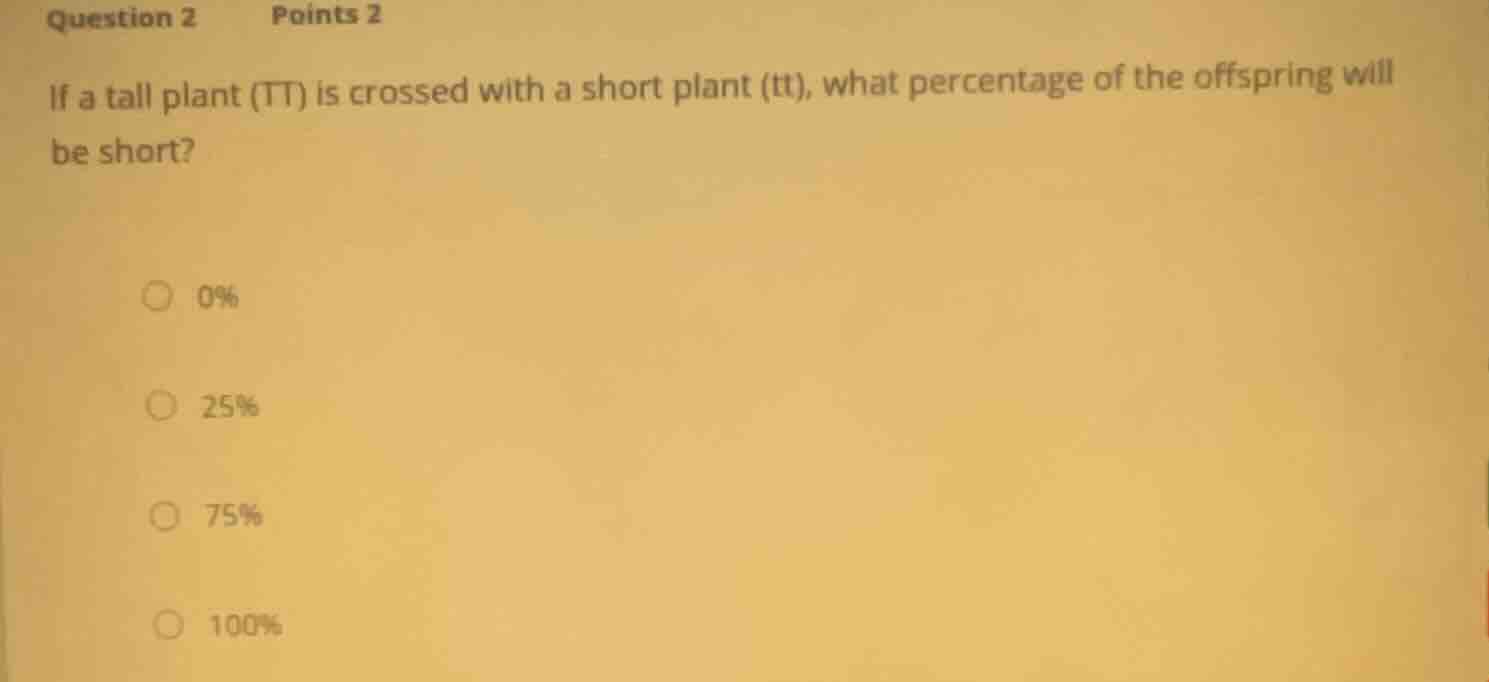question 2 points 2 if a tall plant (tt) is crossed with a short plant …