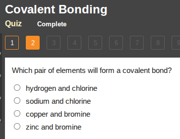 covalent bonding quiz complete 1 2 3 4 5 6 7 8 9 which pair of elements…