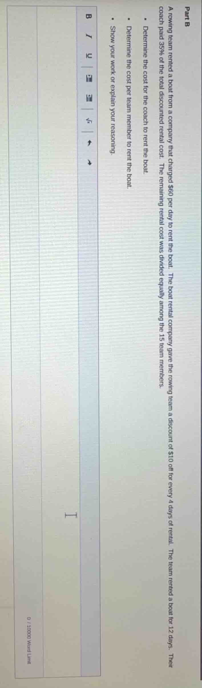 part b a rowing team rented a boat from a company that charged $60 per …