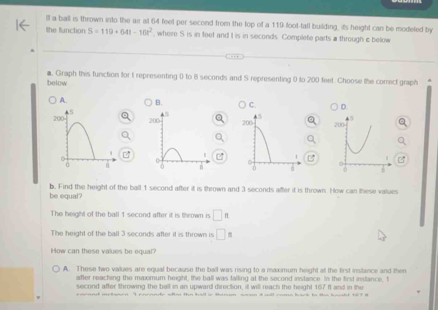 if a ball is thrown into the air at 64 feet per second from the top of …