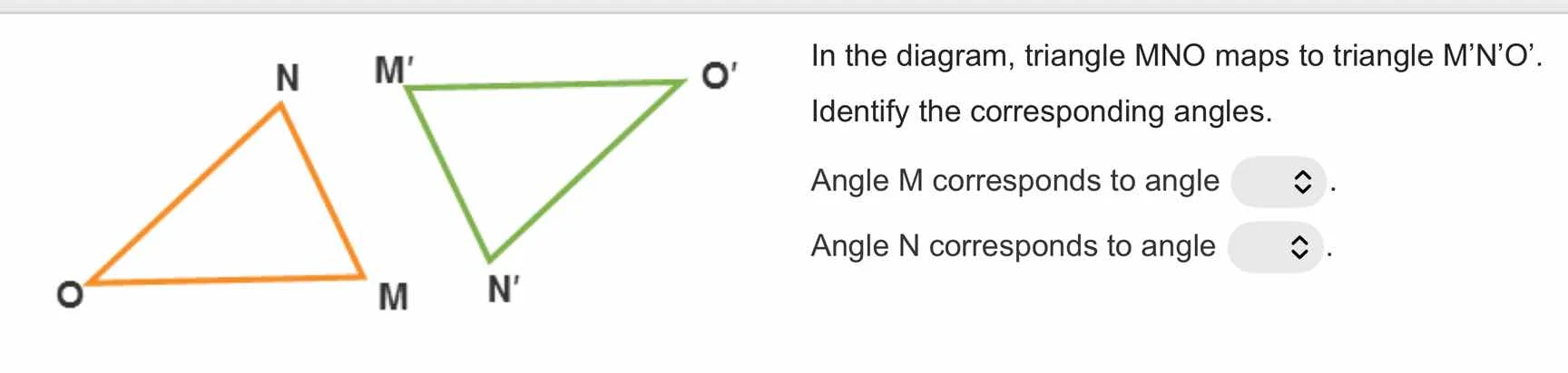 in the diagram, triangle mno maps to triangle mno. identify the corresp…
