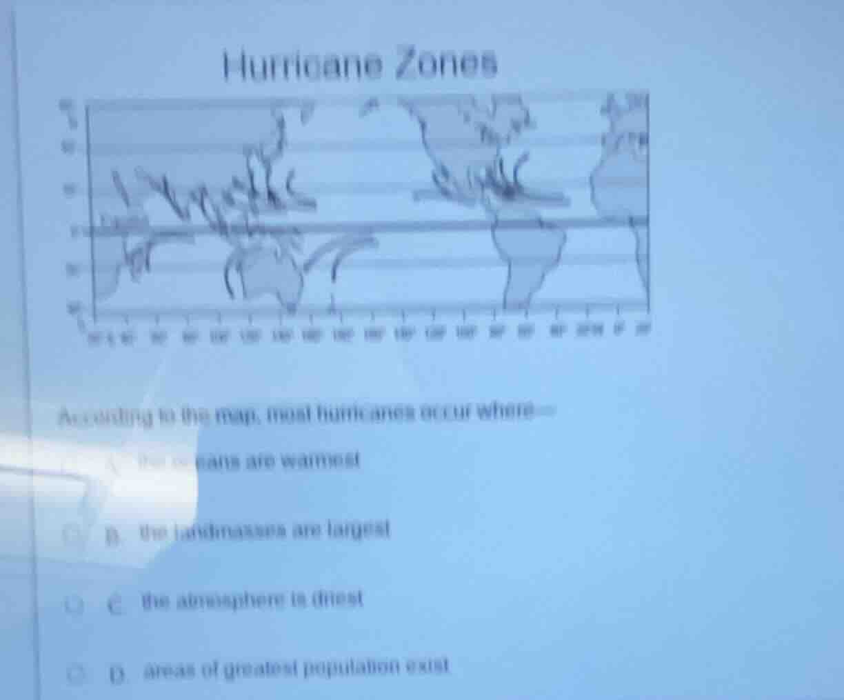hurricane zones according to the map, most hurricanes occur where— a. t…