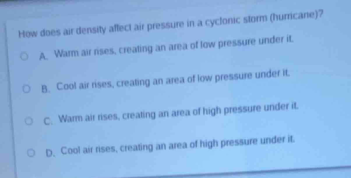 how does air density affect air pressure in a cyclonic storm (hurricane…