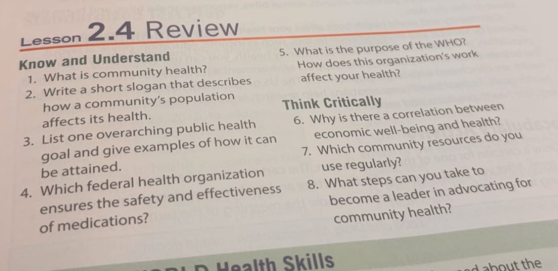 lesson 2.4 review know and understand 1. what is community health? 2. w…