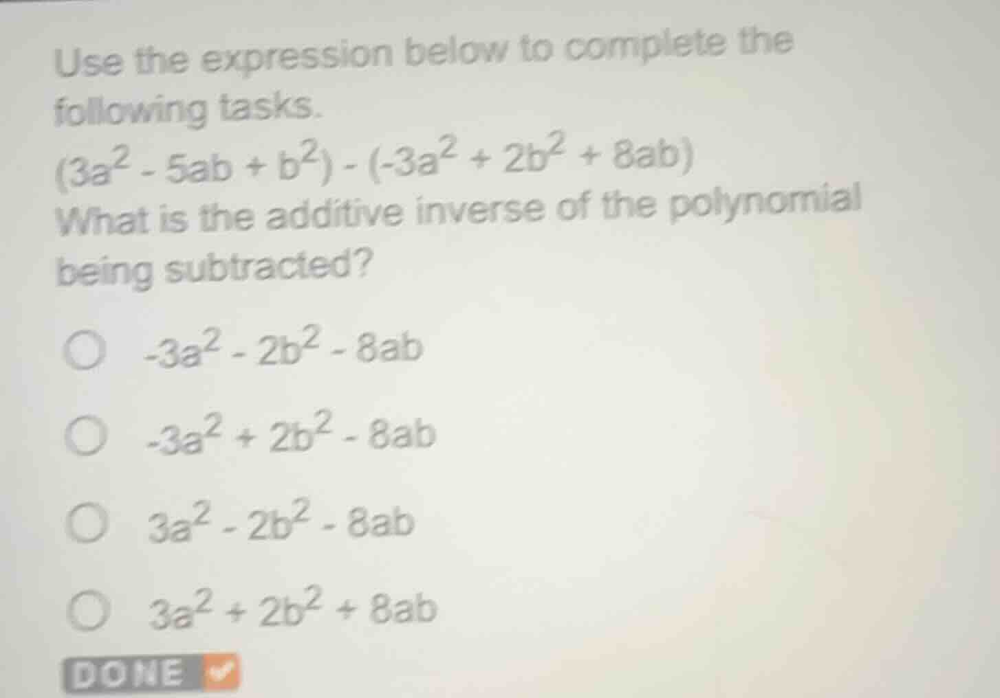 use the expression below to complete the following tasks.$(3a^{2} - 5ab…