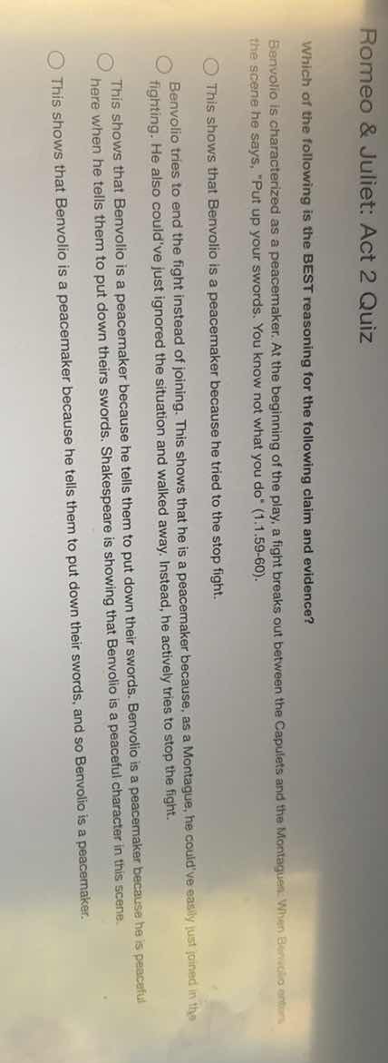romeo & juliet: act 2 quiz which of the following is the best reasoning…