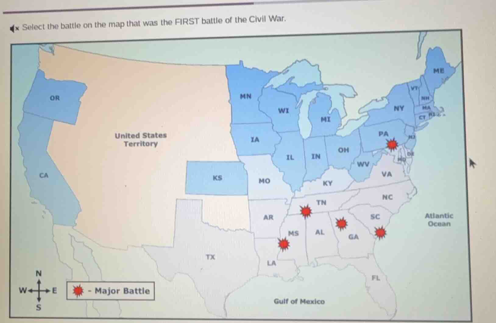 select the battle on the map that was the first battle of the civil war.