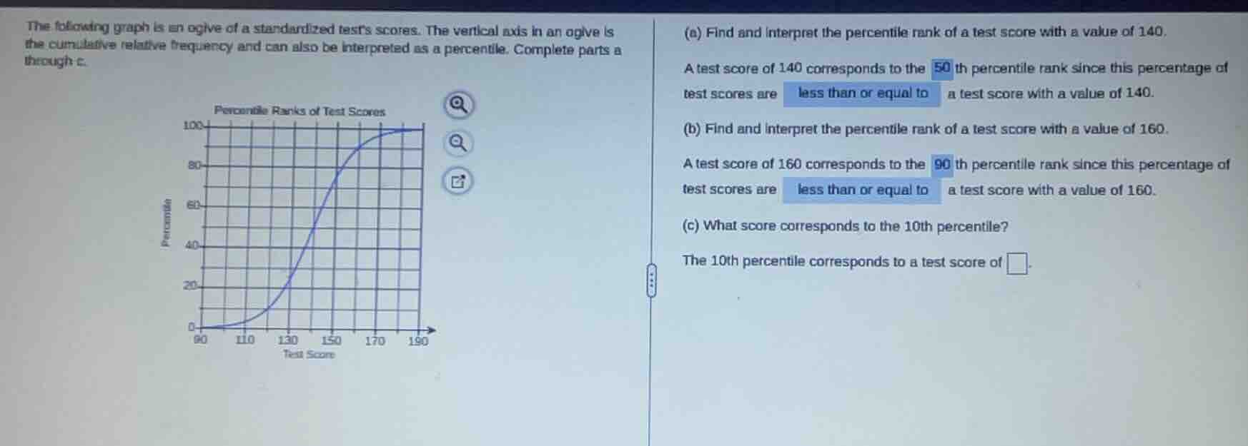 the following graph is an ogive of a standardized tests scores. the ver…