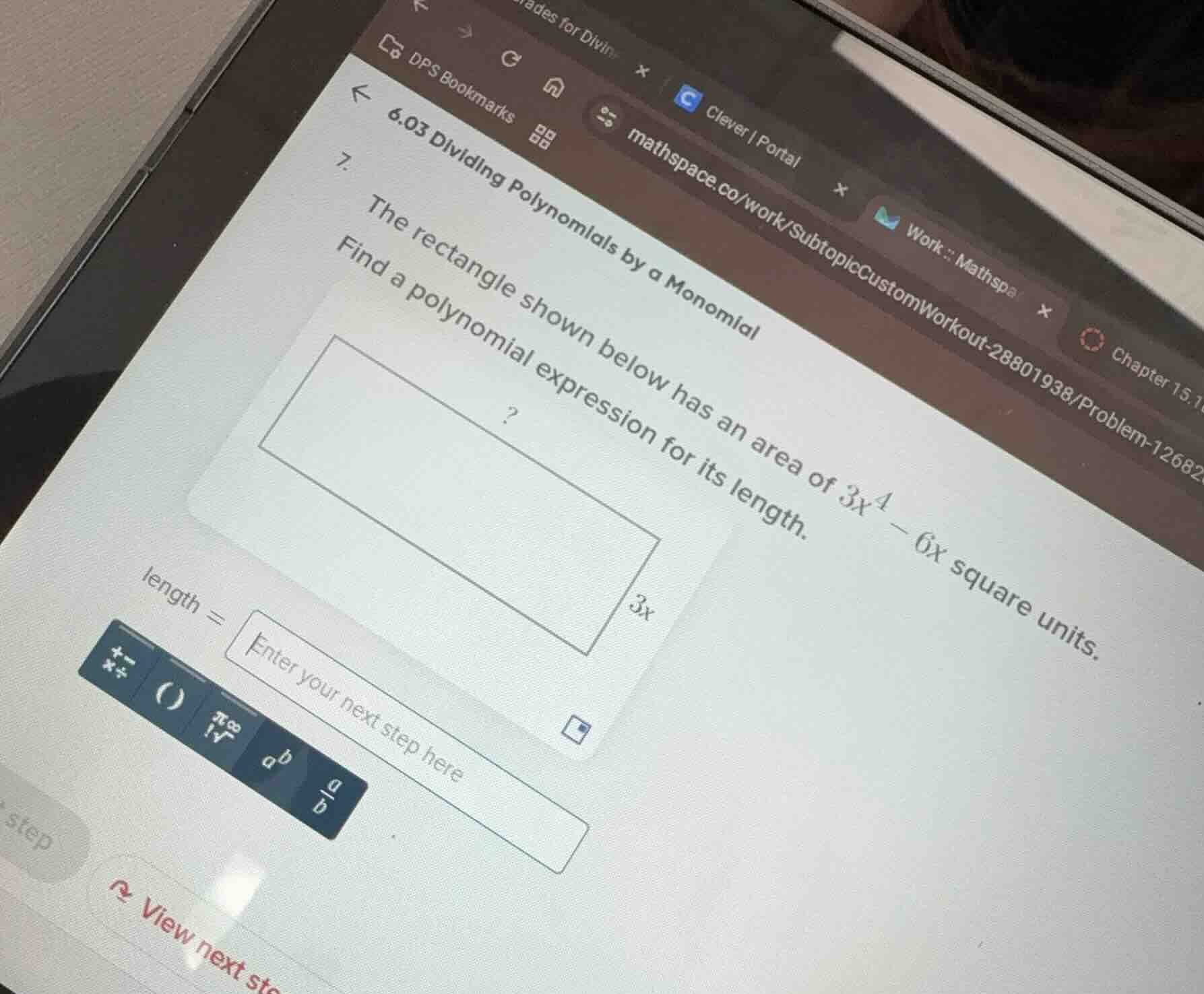 6.03 dividing polynomials by a monomial 7. the rectangle shown below ha…