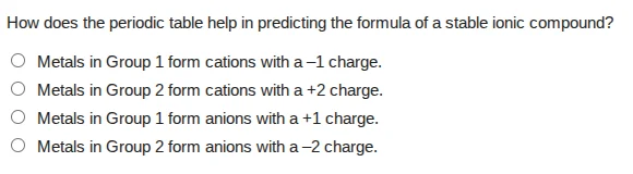 how does the periodic table help in predicting the formula of a stable …