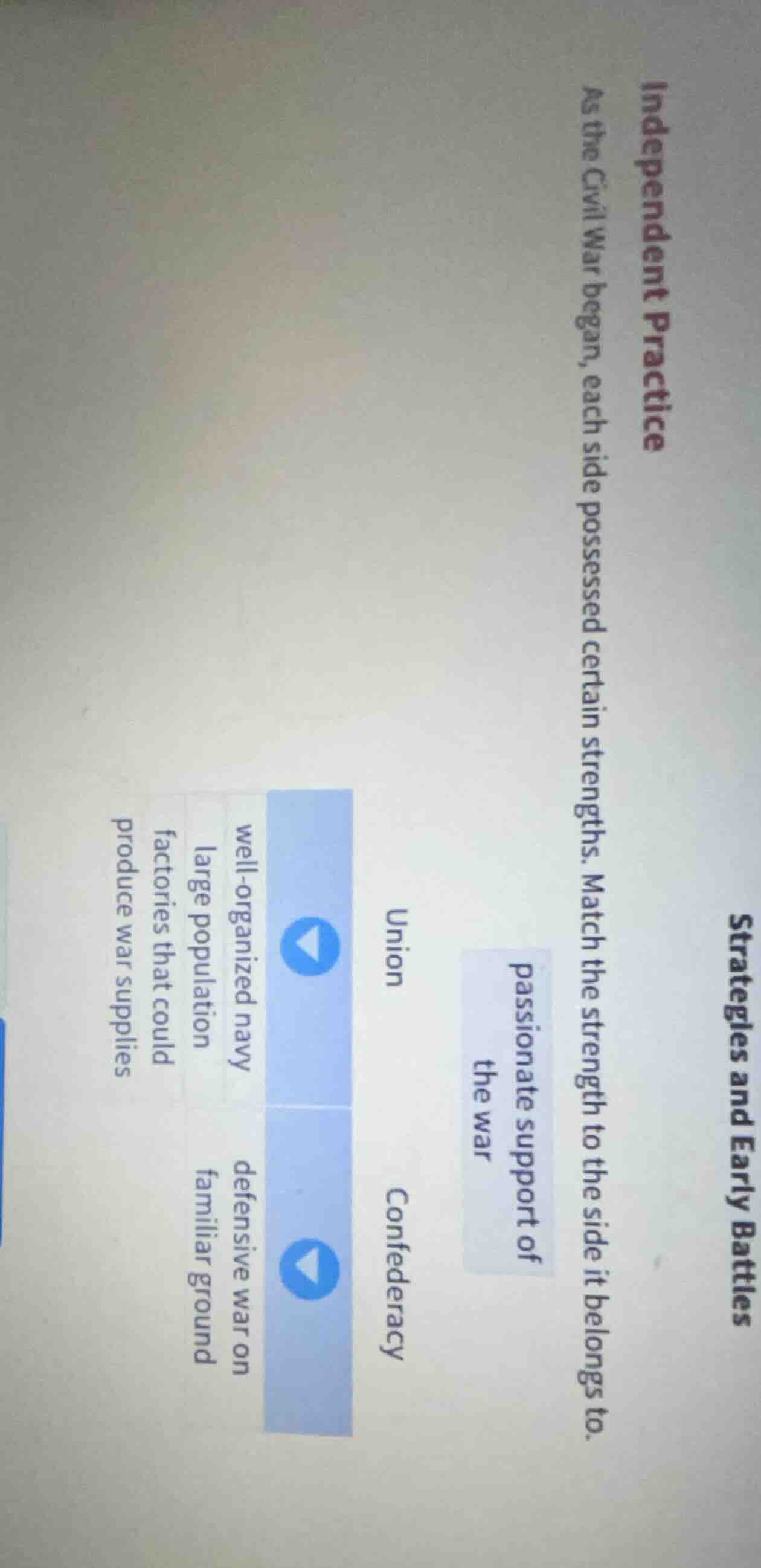 strategies and early battles independent practice as the civil war bega…