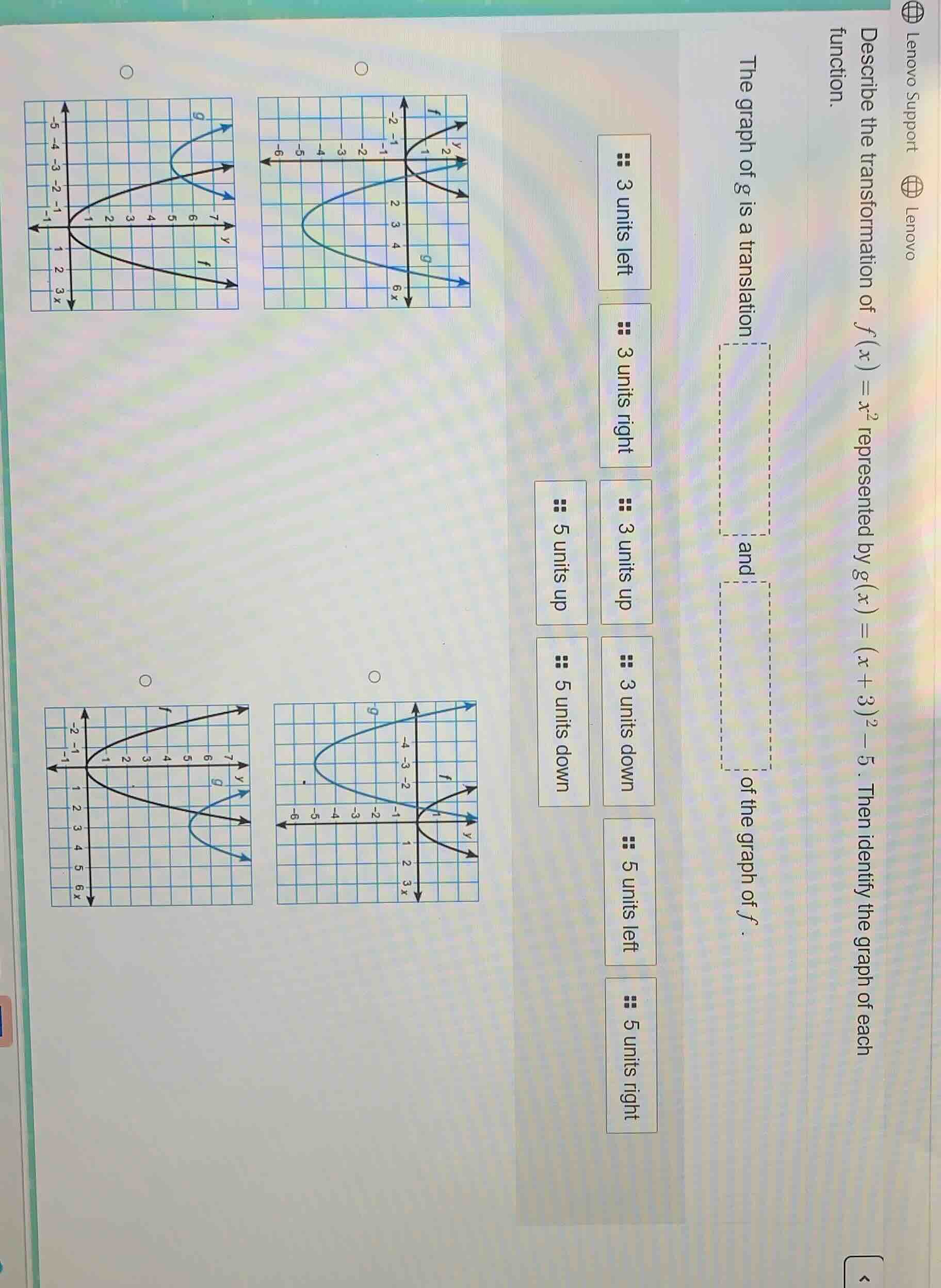 describe the transformation of $f(x) = x^2$ represented by $g(x) = (x +…