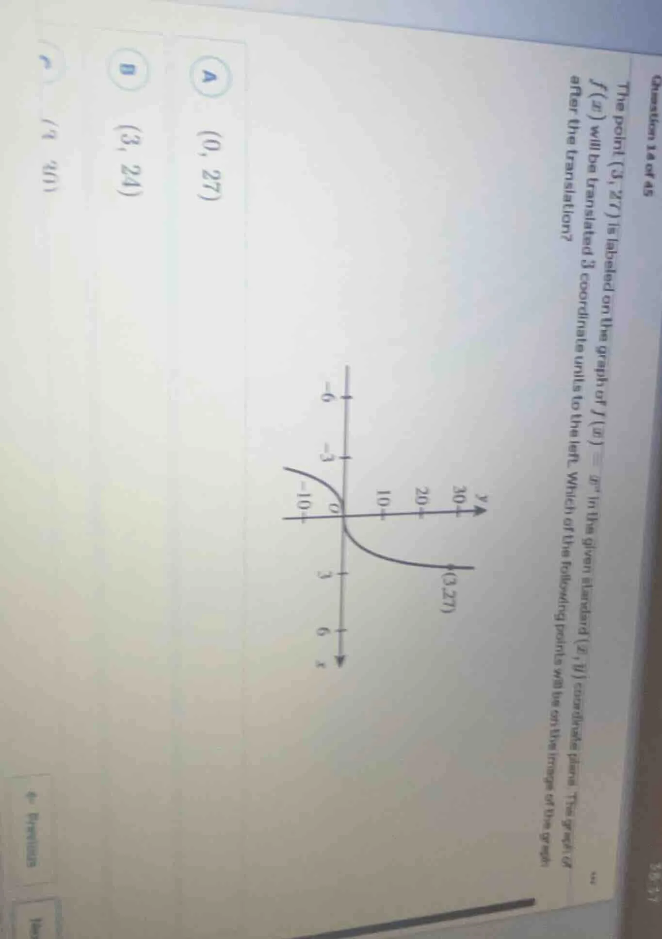 question 14 of 45 the point $(3, 27)$ is labeled on the graph of $f(x)=…