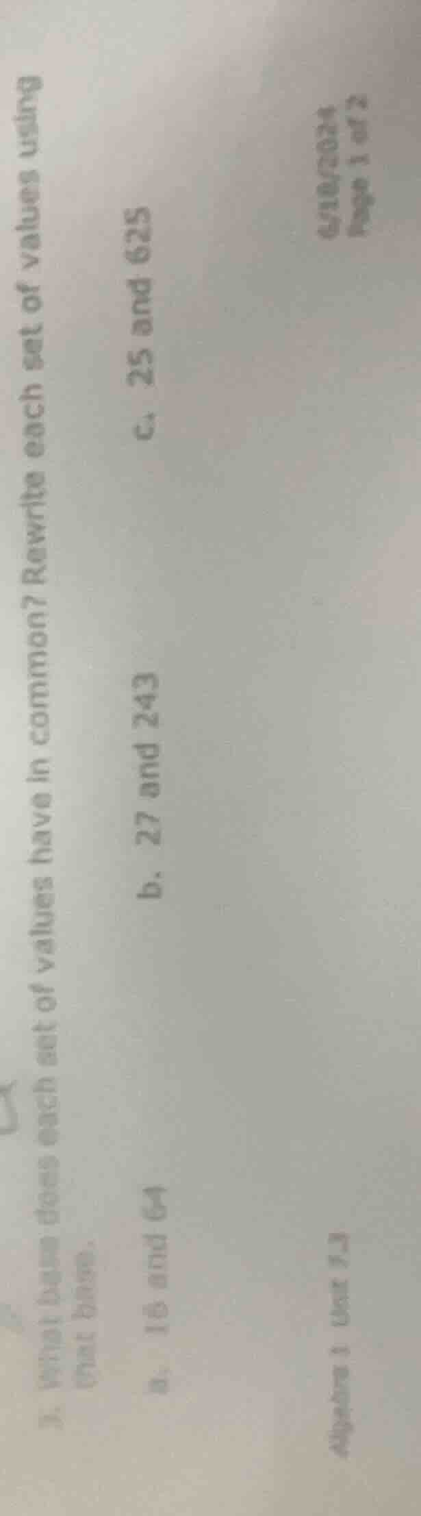 3. what base does each set of values have in common? rewrite each set o…