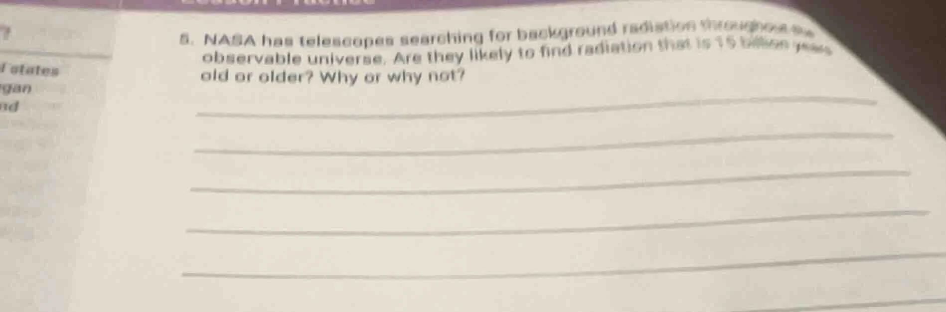 5. nasa has telescopes searching for background radiation throughout th…