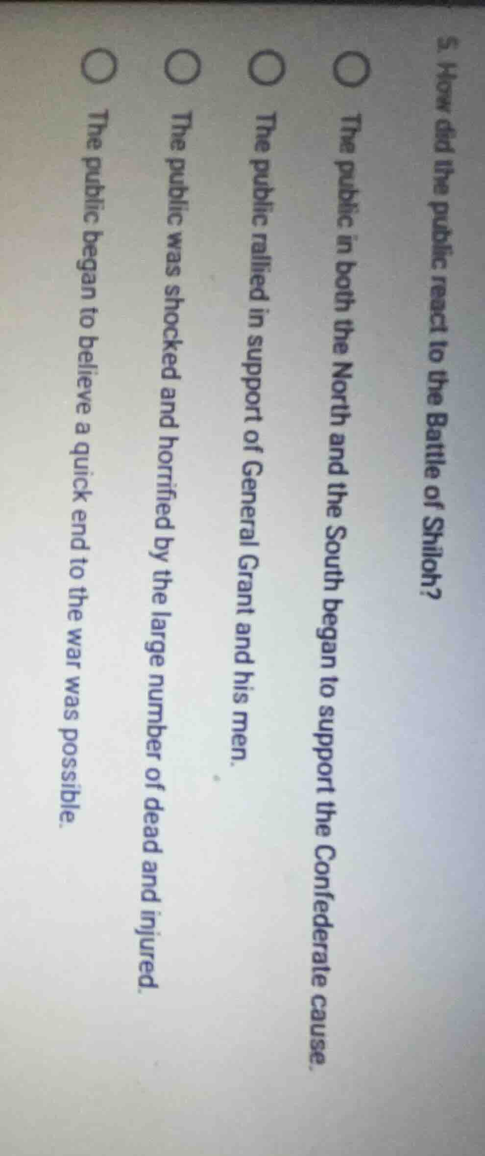 5. how did the public react to the battle of shiloh?○ the public in bot…