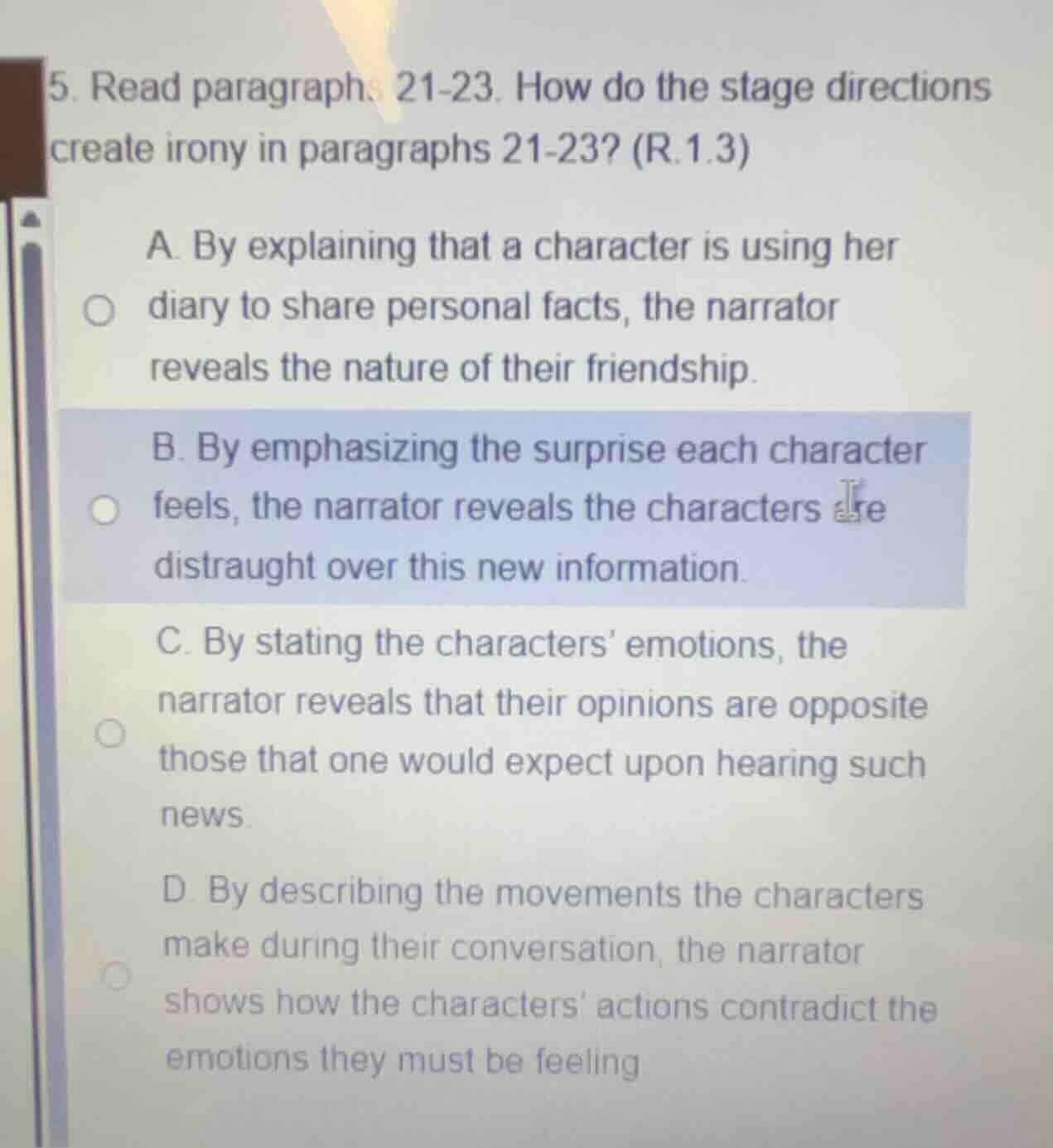 5. read paragraphs 21-23. how do the stage directions create irony in p…