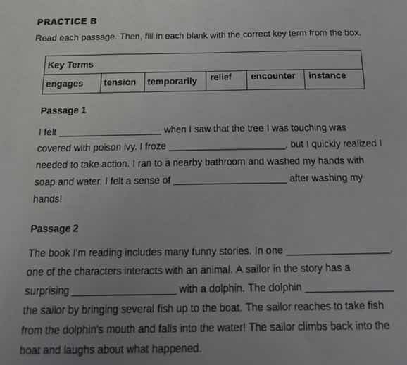 practice b read each passage. then, fill in each blank with the correct…