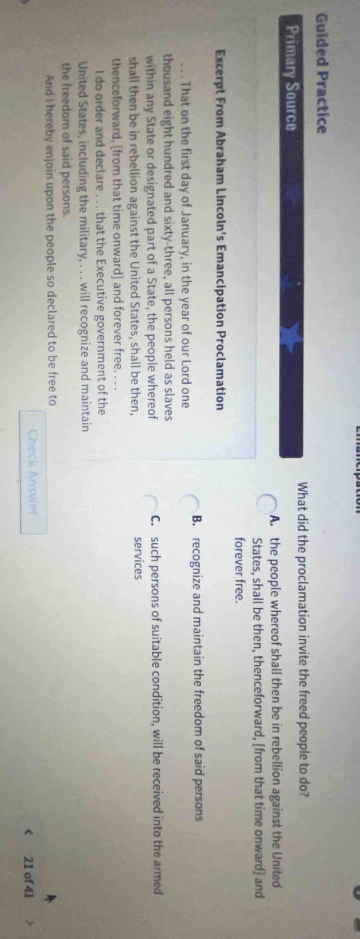 guided practice primary source excerpt from abraham lincolns emancipati…