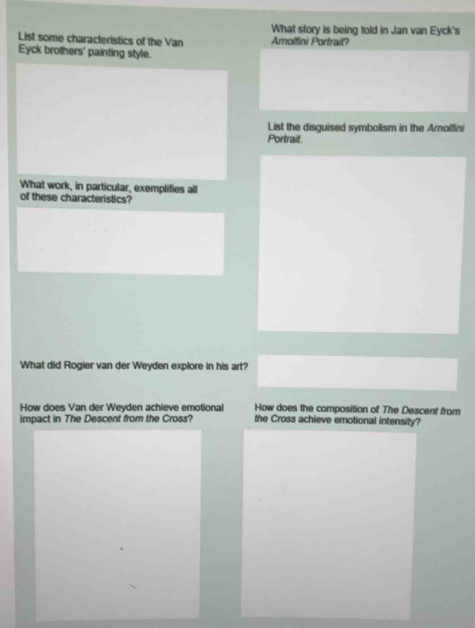 list some characteristics of the van eyck brothers painting style. what…