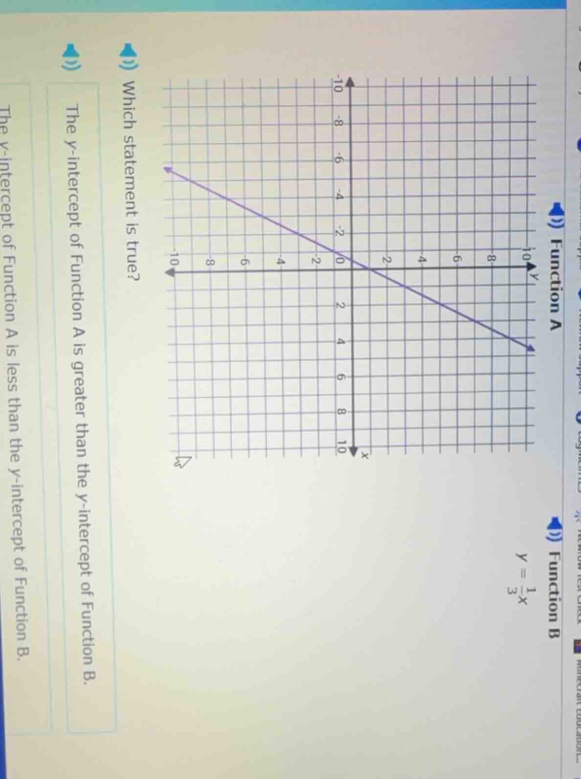 4)) function a 4)) function b $y = \\frac{1}{3}x$ which statement is tr…