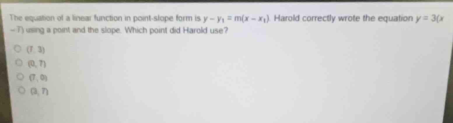 the equation of a linear function in point-slope form is $y - y_1 = m(x…