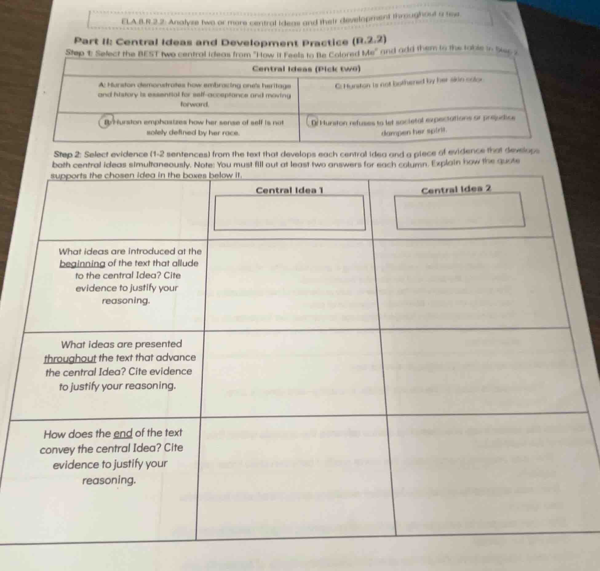 ela.8.r.2.2: analyse two or more central ideas and their development th…
