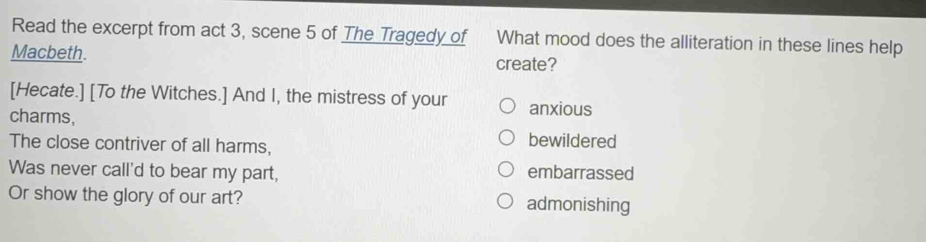 read the excerpt from act 3, scene 5 of the tragedy of macbeth. hecate.…