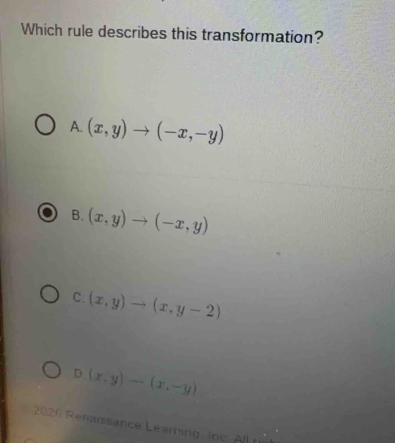 which rule describes this transformation? a. $(x,y) \\to (-x,-y)$ b. $(…