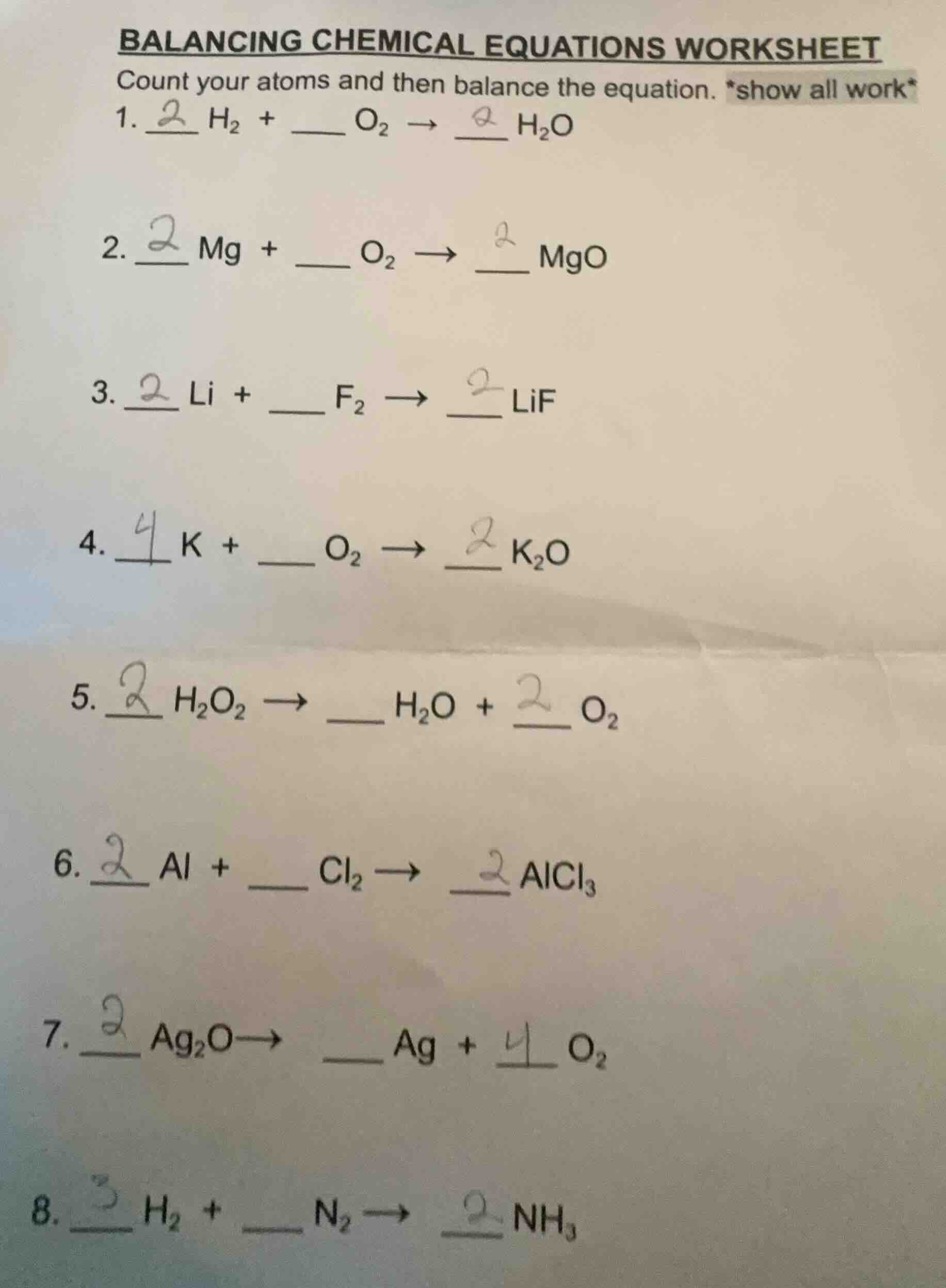 balancing chemical equations worksheet count your atoms and then balanc…