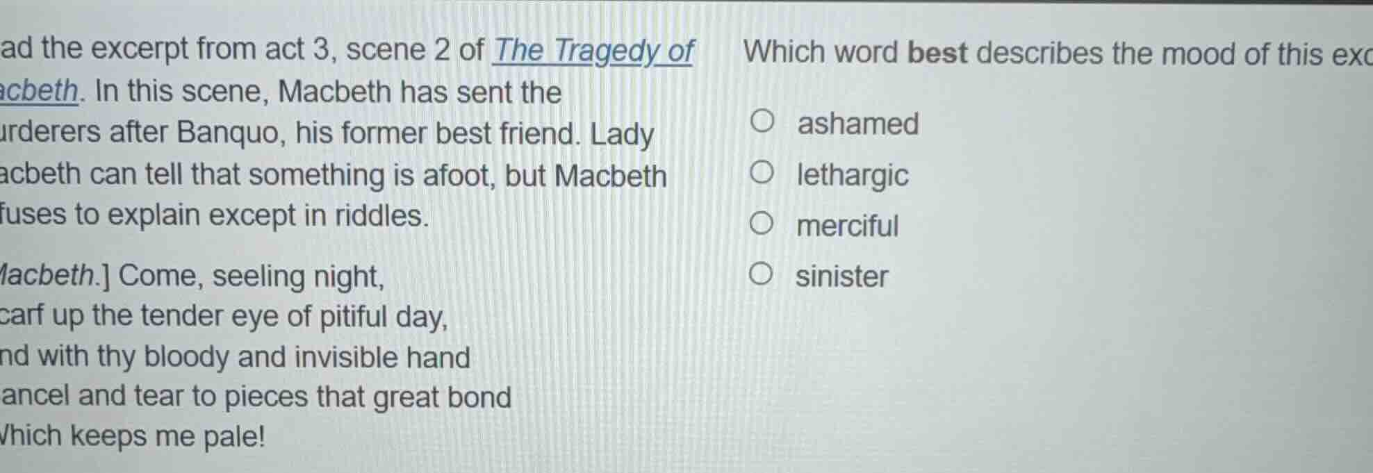 read the excerpt from act 3, scene 2 of *the tragedy of macbeth*. in th…