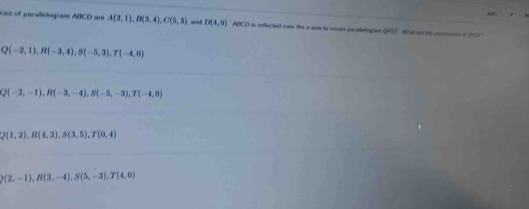 vertices of parallelogram $abcd$ are $a(2,1)$, $b(3,4)$, $c(5,3)$, and …
