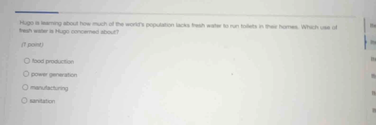 hugo is learning about how much of the worlds population lacks fresh wa…