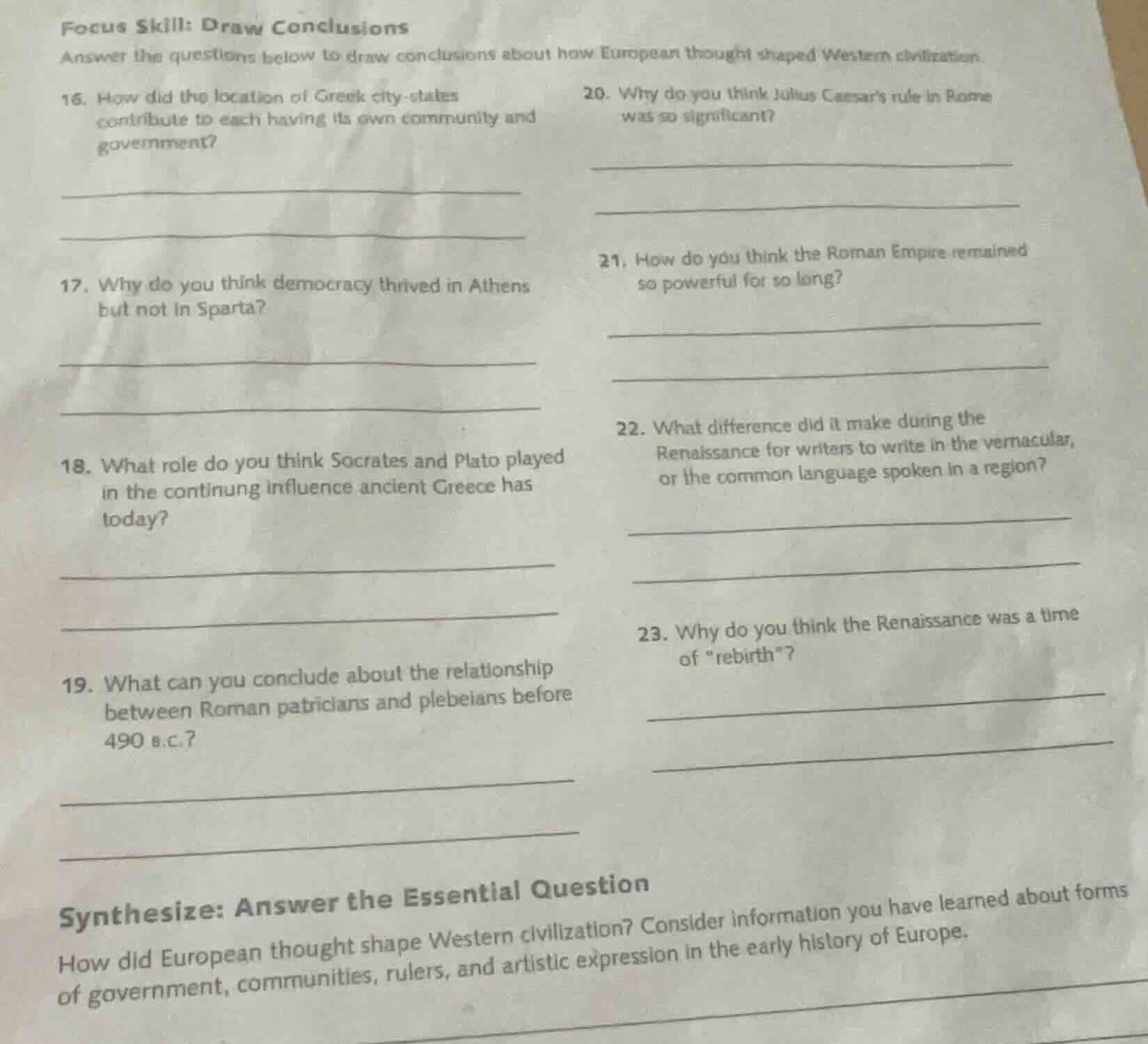 focus skill: draw conclusions answer the questions below to draw conclu…