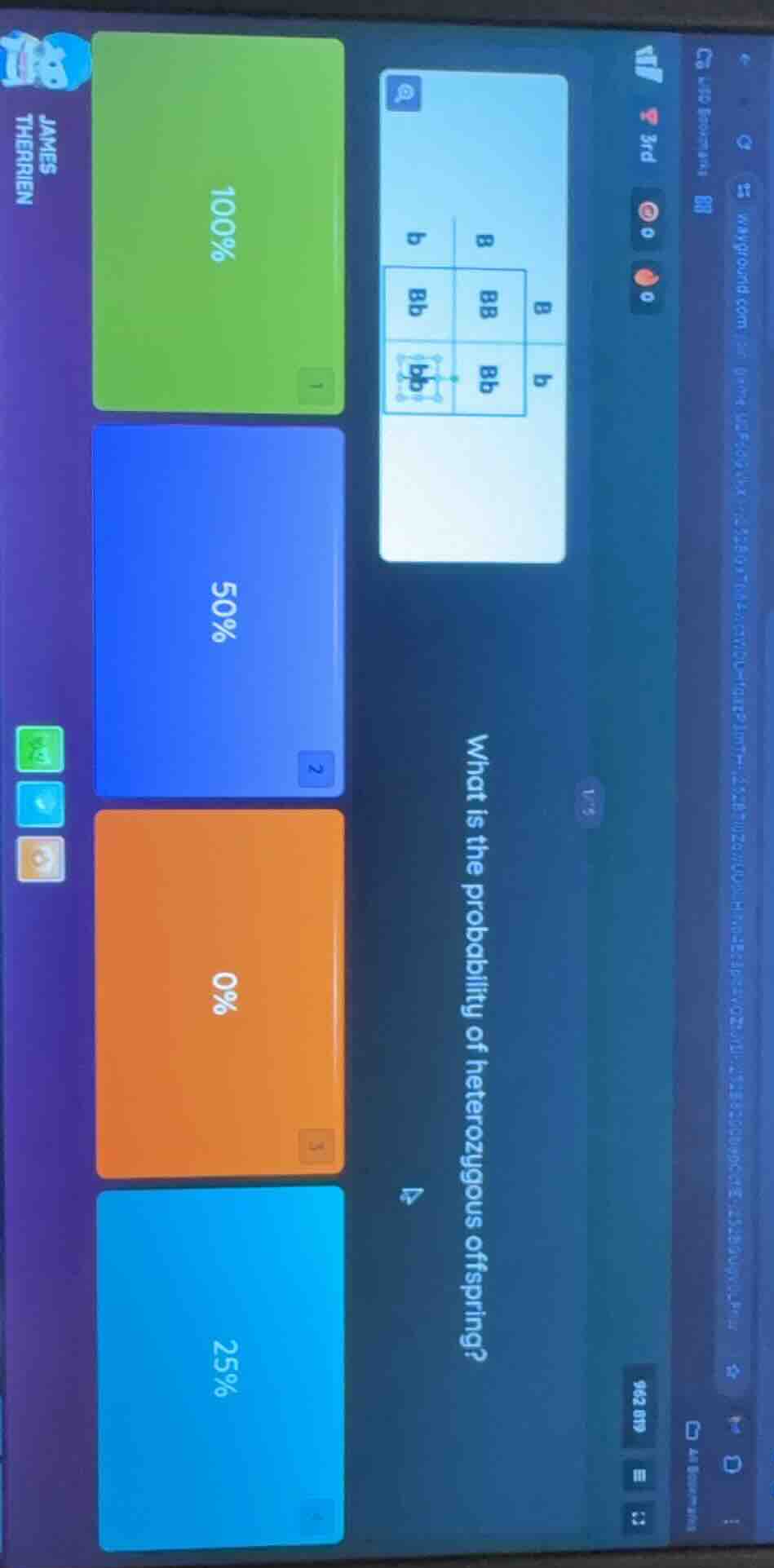 what is the probability of heterozygous offspring?100%50%0%25%punnett s…