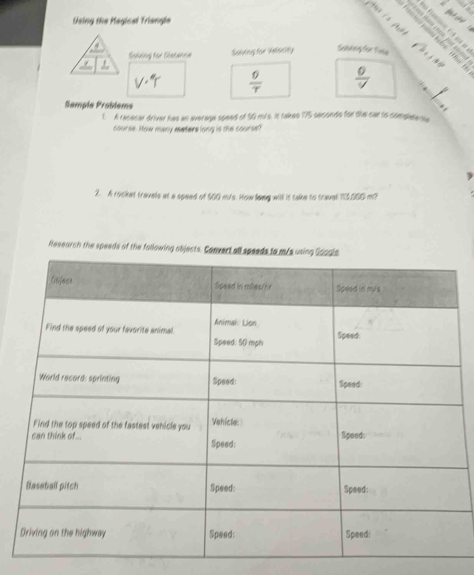 using the magical trianglesolving for distance$v cdot t$solving for vel…