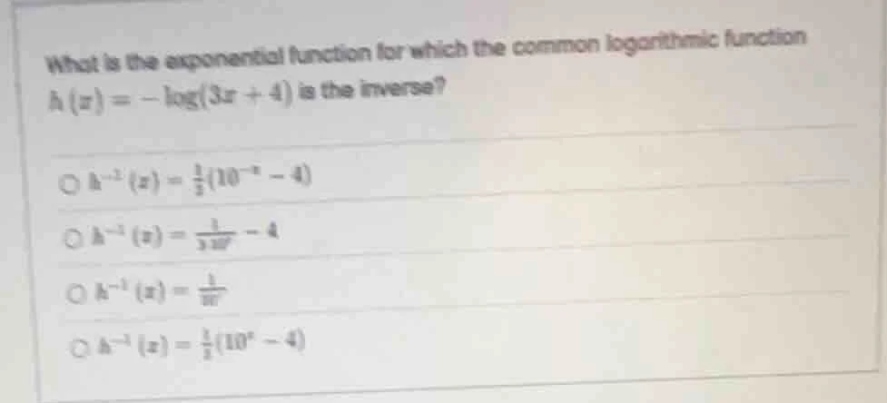 what is the exponential function for which the common logarithmic funct…